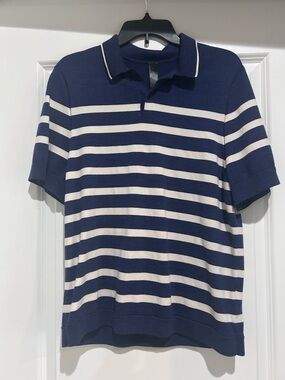 Lululemon Men New Venture Knit Polo Heathered Club Blue Medium